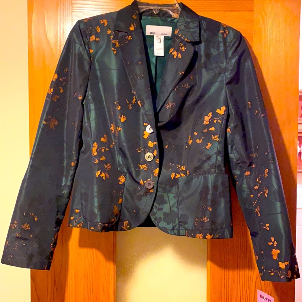 Miss Les Copains gorgeous blazer, size 46, green with golden brown pattern, NWT